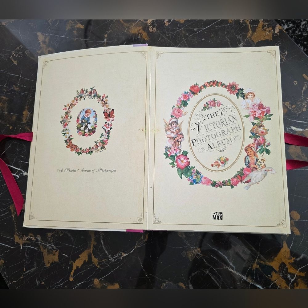 Victorian Frame Photo Album Floral Butterfly Design Ribbon Closure 35 Photo Vtg